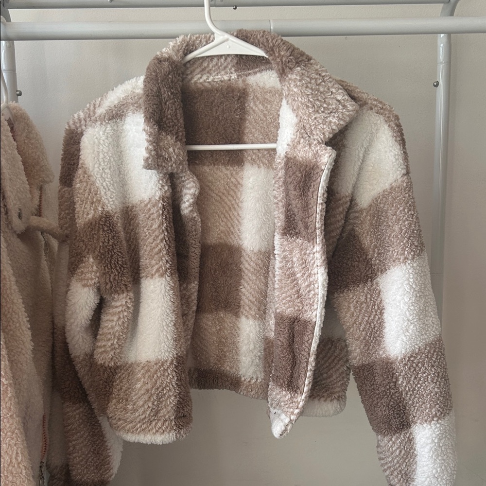 Brown and White Checkered Kids Jacket